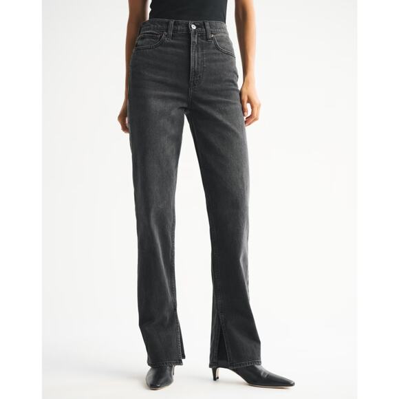 Abercrombie & Fitch Ultra High Rise 90s Straight Jean Size 30 Washed Black Vent - Picture 2 of 12